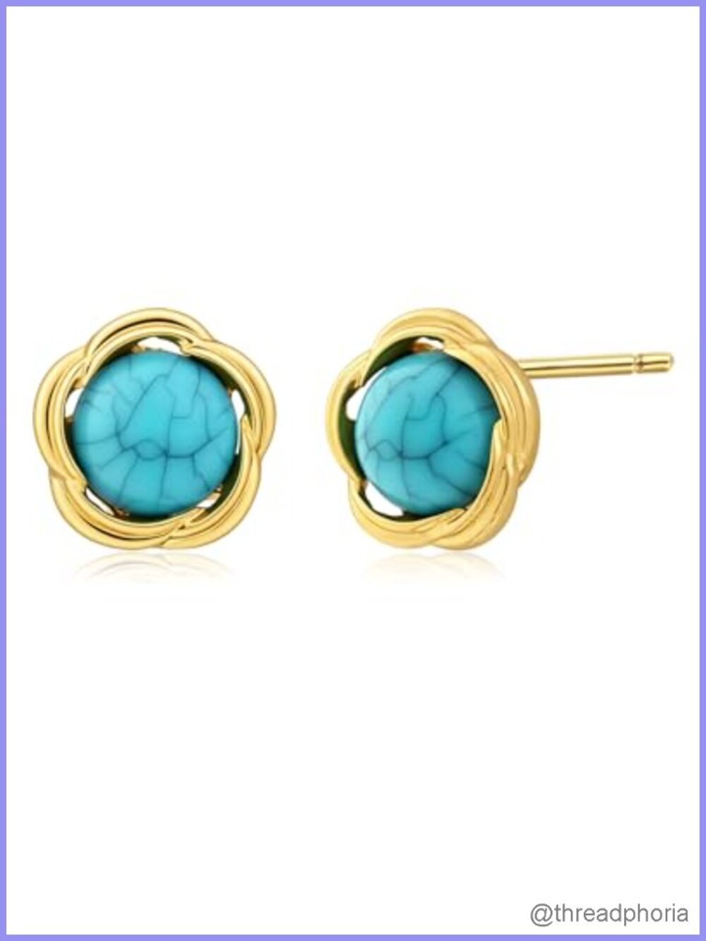 14K Gold Plated Turquoise Stone Round Stud Earrings - Boho Western Jewelry